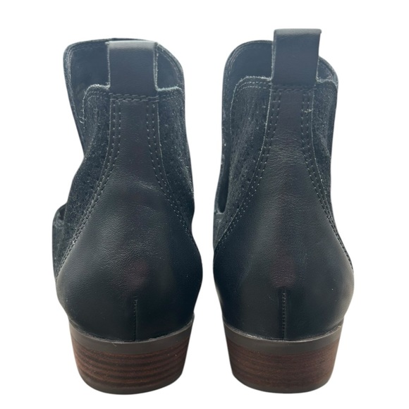 Lucky Brand Belgon Ankle Boots 11 Black Leather Suede Cutouts Pull On - Picture 8 of 14